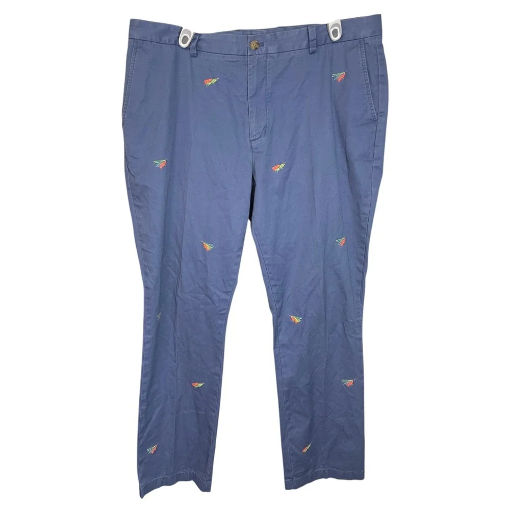 Vineyard Vines 40x32 Blue Chino Pants Embroidered Fishing Fly Preppy Coastal